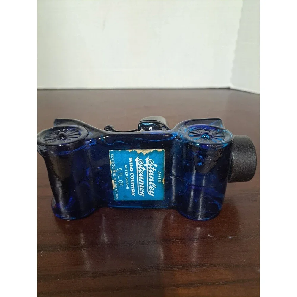 Vintage Blue Stanley Steamer Car Glass Avon Bottle - Empty